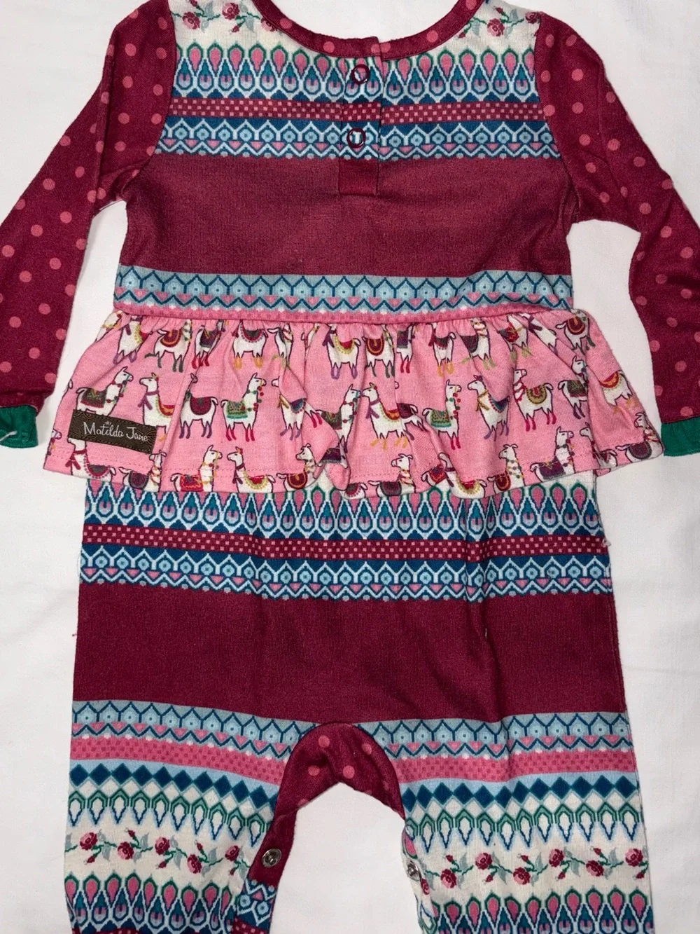 Matilda Jane footed romper/sleeper with cute llama print sz 6-12 months NWOT